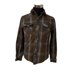 Route 66 Mens Large Brown Blue Stripe Flannel Pearl Snap Western Shirt
